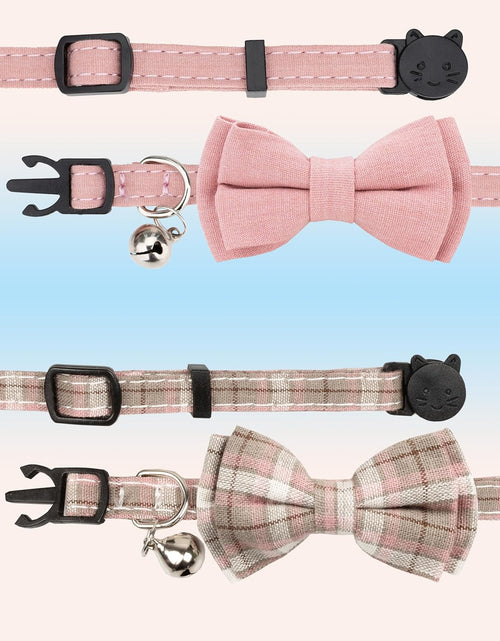Load image into Gallery viewer, Cat Collar Breakaway Bowtie Safety with Bell Adjustbale Kitten Puppy Solid Plaid Color Set D-[2Pcs] Pink-2
